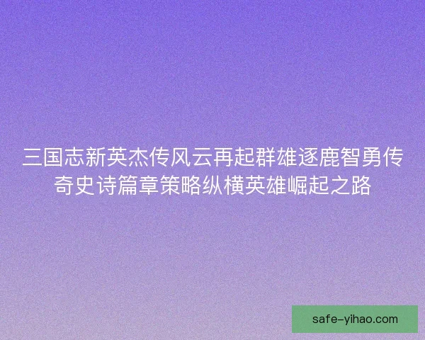 三国志新英杰传风云再起群雄逐鹿智勇传奇史诗篇章策略纵横英雄崛起之路